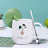 HRDZ Cup Girl Cute Taza de cerámica Taza creativa con tapa de cuchara Simple personalidad Trend Home Coffee Mug